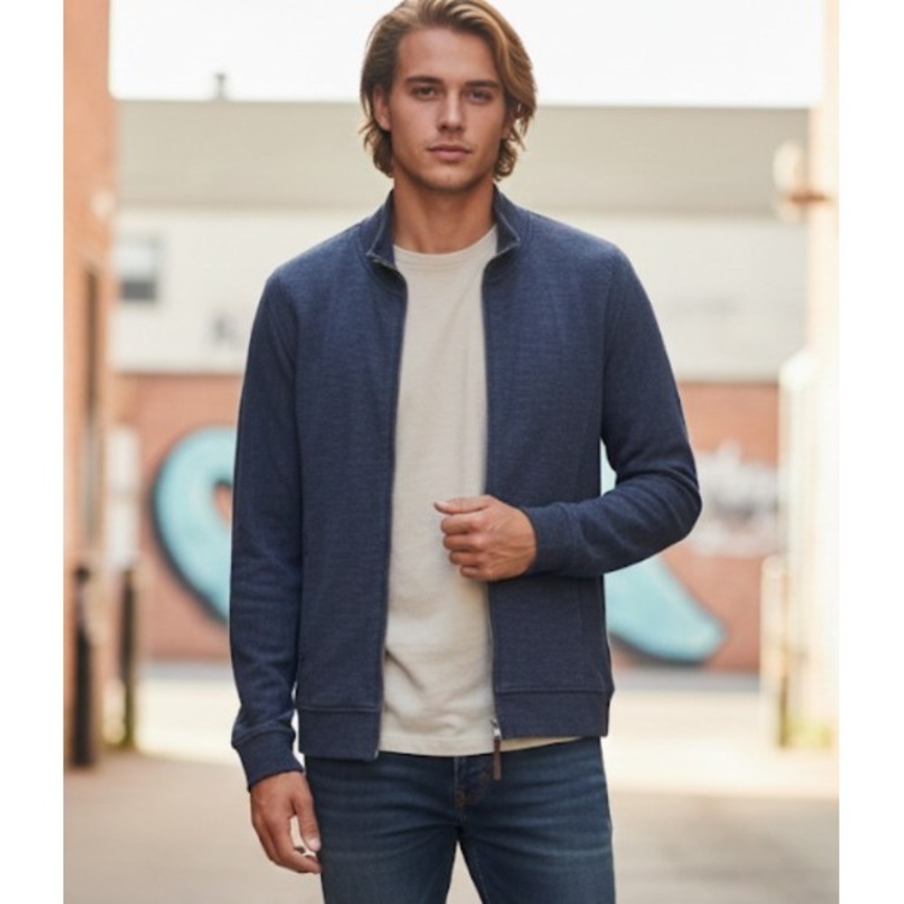 Billy Reid Jacket Mens Small Gray Cotton Knit Full Zip Bomber Lightweight Casual